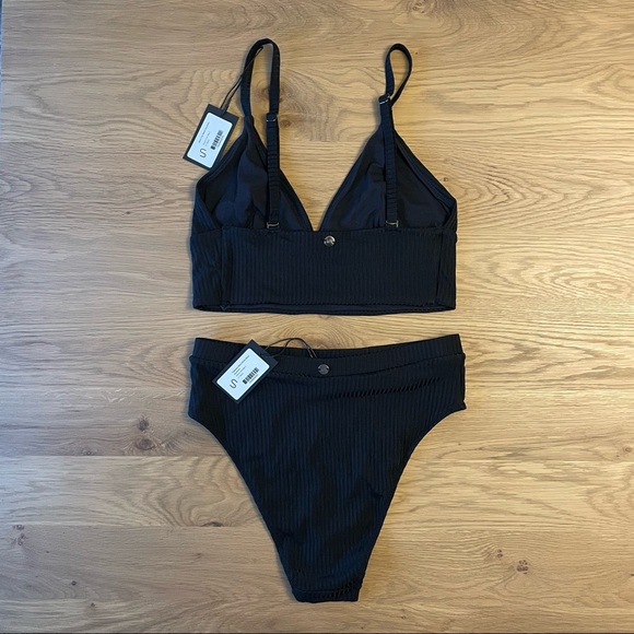NWT Understatement bikini top & high waist bikini bottoms, black ribbed, size S. - Picture 6 of 10